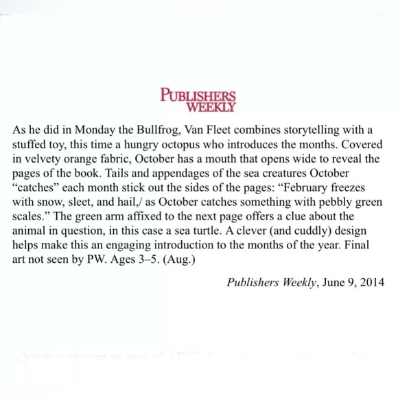 October the Octopus: A Huggable Concept Book About Months ~Matthew Van Fleet NEW - Picture 5 of 13